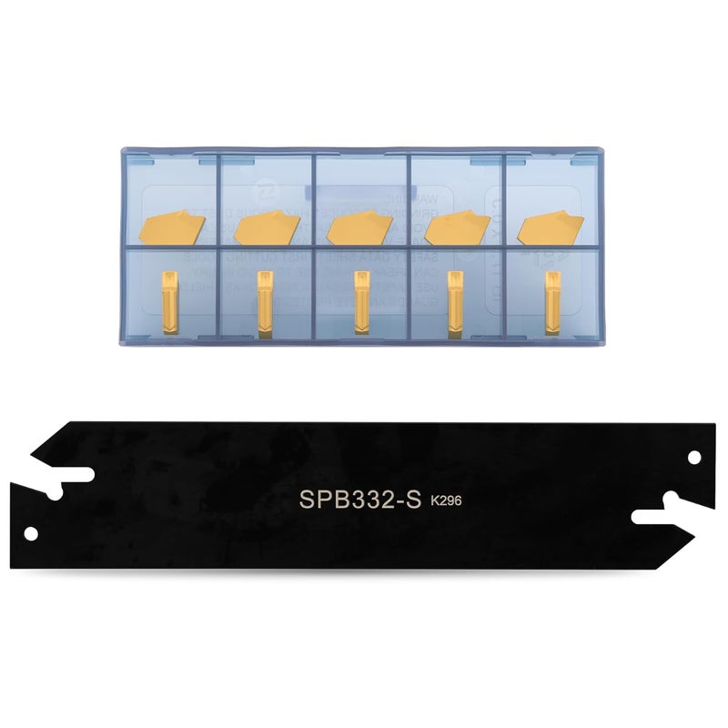 CDBP SPB332-S/SPB32-3 Parting Blade with 10 pcs GTN-3 Carbide Inserts Parting Grooving Cut-Off Tool Set, Slotted Tool - Image 1